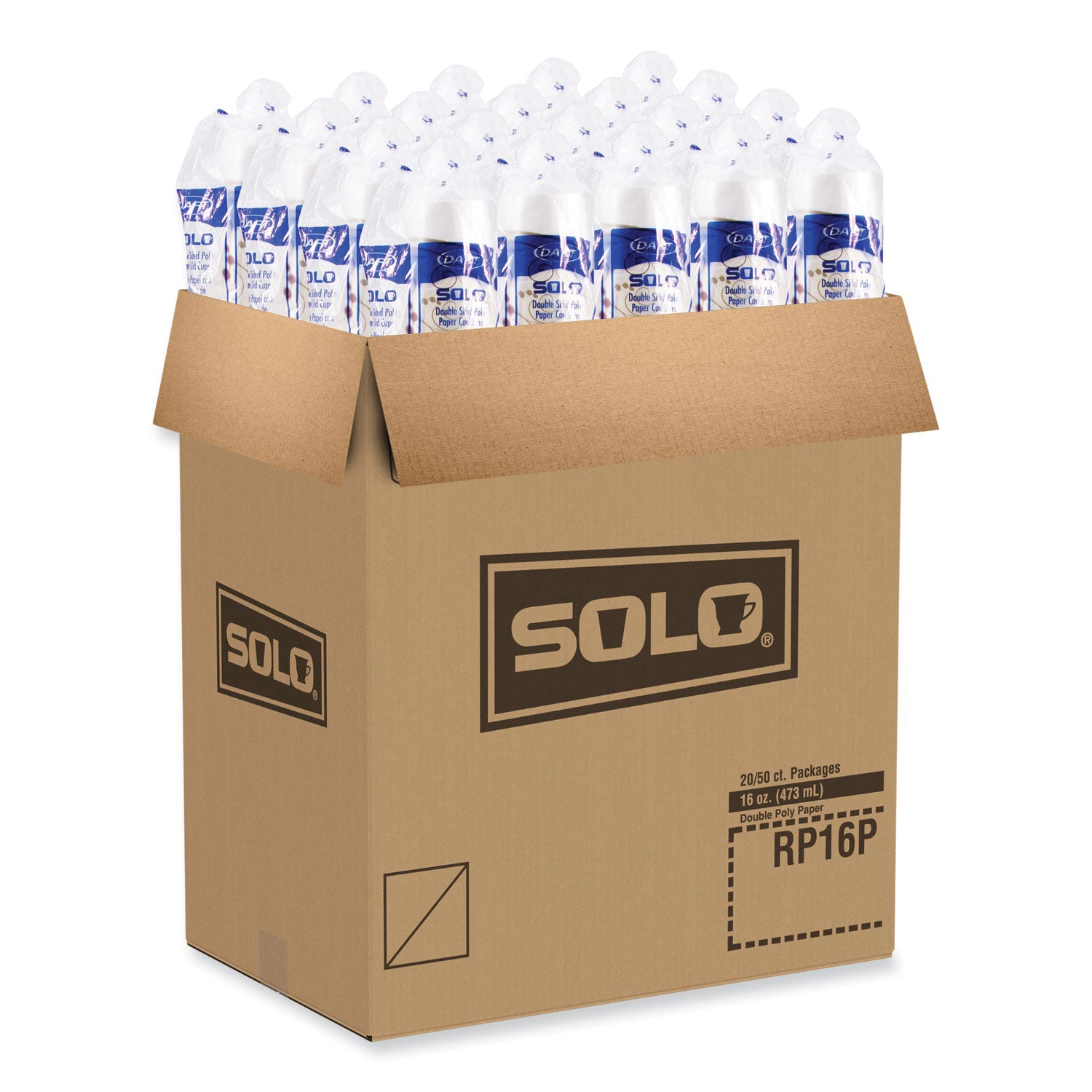 SOLO® Double Sided Poly (DSP) Paper Cold Cups, 16 oz,  Beige/White, 50/Sleeve, 20 Sleeves/Carton