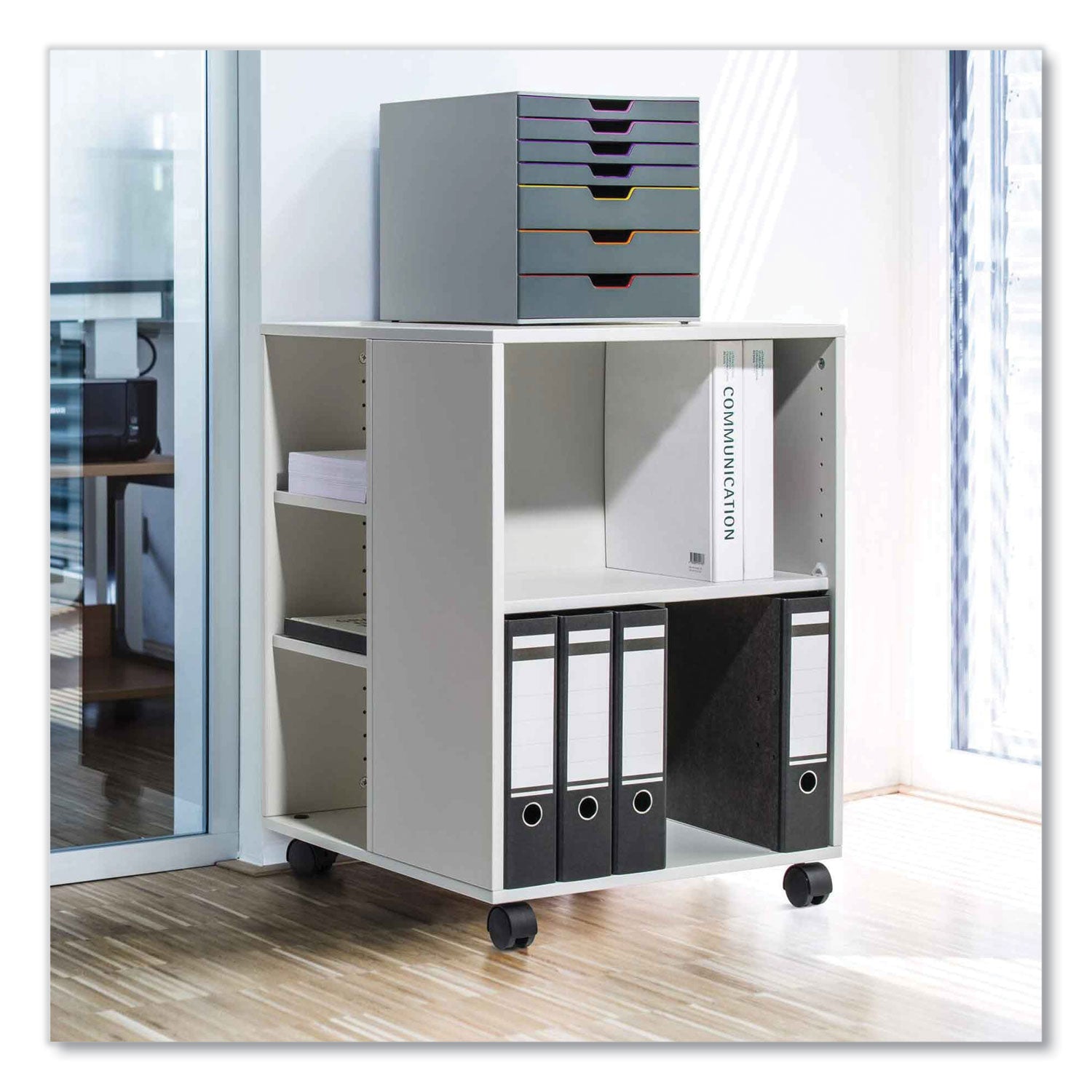 Durable® Flexible Multi-Functional Cart for Office Storage, Wood, 6 Shelves, 20.79 x 23.31 x 29.45, Gray