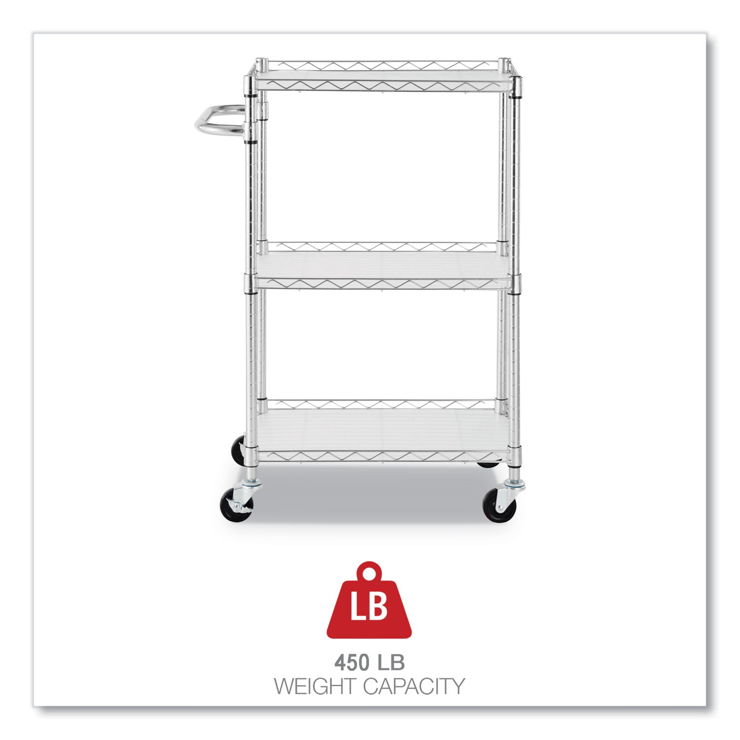 Alera® Three-Shelf Wire Cart with Liners, Metal, 3 Shelves, 450 lb Capacity, 24" x 16" x 39", Silver