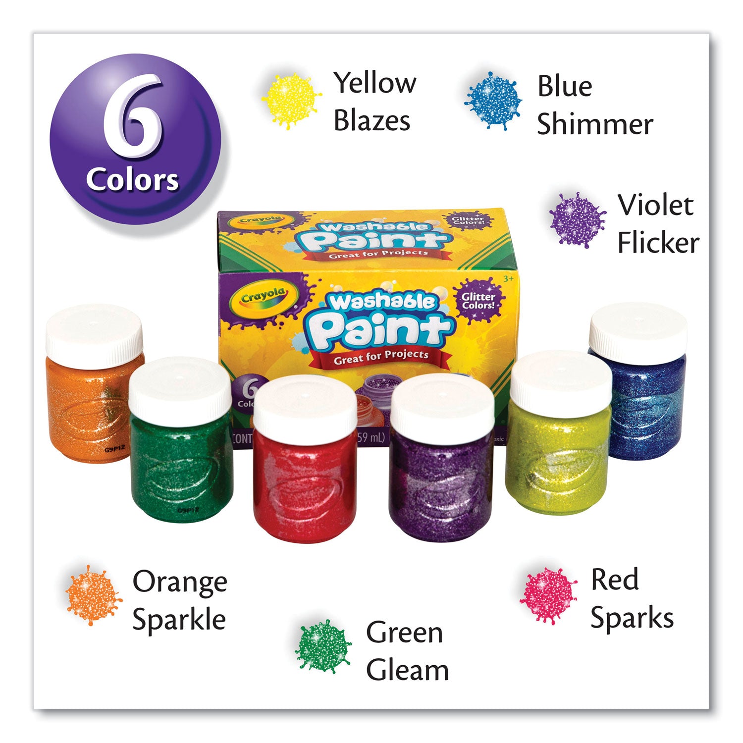 Crayola® Washable Paint, 6 Assorted Classic Colors, 2 oz Bottle, 6/Pack