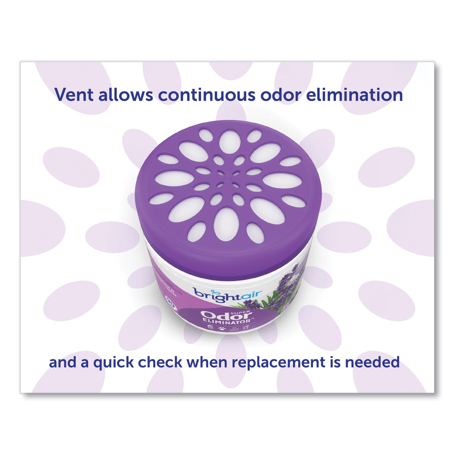 BRIGHT Air® Super Odor Eliminator, Lavender and Fresh Linen, Purple, 14 oz Jar, 6/Carton