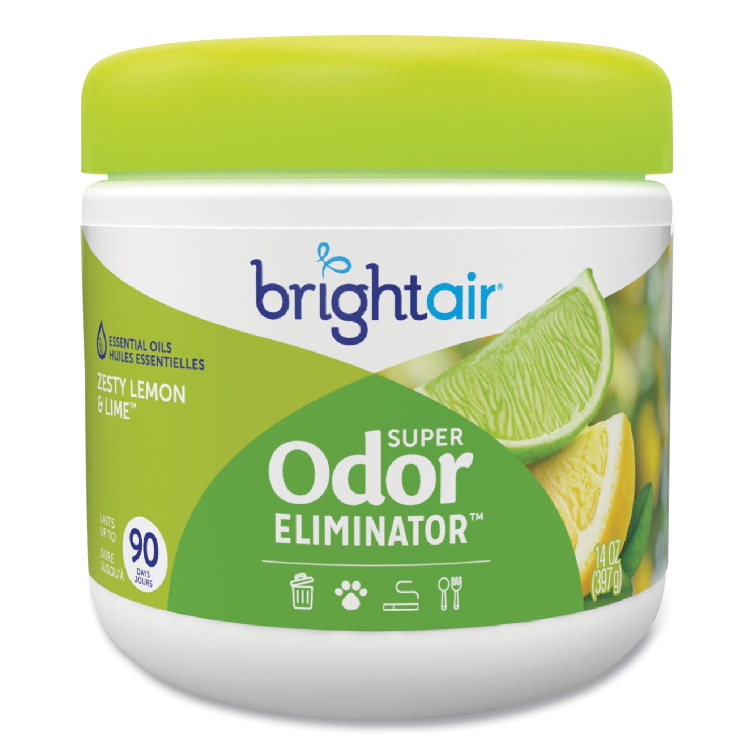 Super Odor Eliminator, Zesty Lemon and Lime, 14 oz Jar, 6/Carton