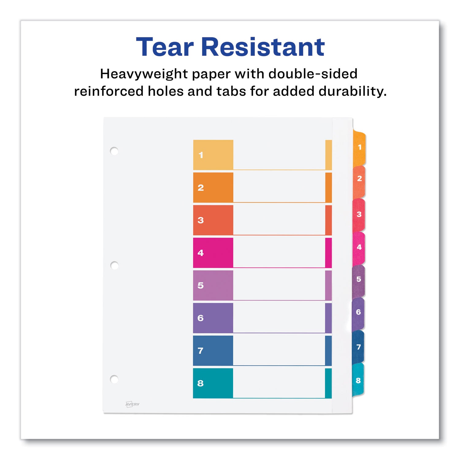 Avery® Customizable TOC Ready Index Multicolor Tab Dividers, Extra Wide Tabs, 8-Tab, 1 to 8, 11 x 9.25, White, 1 Set