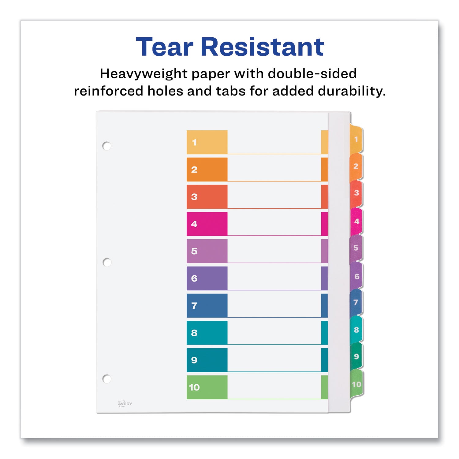 Avery® Customizable TOC Ready Index Multicolor Tab Dividers, Extra Wide Tabs, 10-Tab, 1 to 10, 11 x 9.25, White, 1 Set