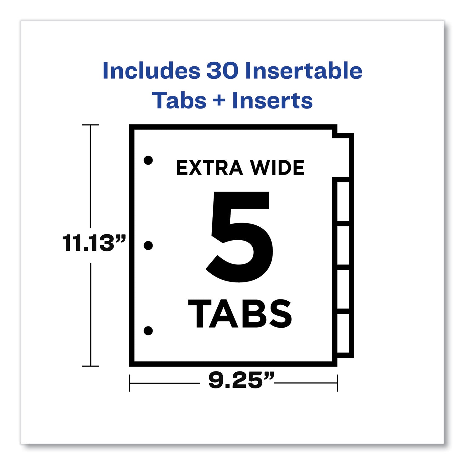 Avery® Insertable Big Tab Dividers, 5-Tab, Single-Sided Copper Edge Reinforcing, 11.13 x 9.25, White, Clear Tabs, 1 Set