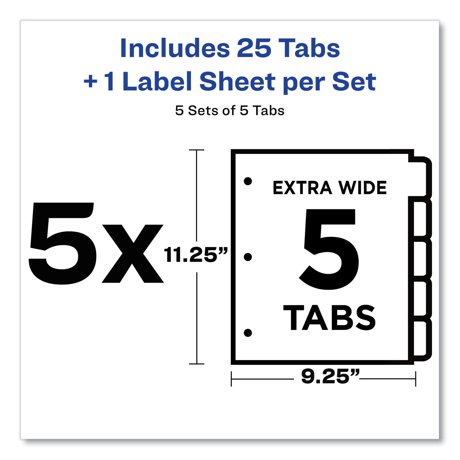 Avery® Print and Apply Index Maker Clear Label Dividers, Extra Wide Tab, 5-Tab, White Tabs, 11.25 x 9.25, White, 5 Sets