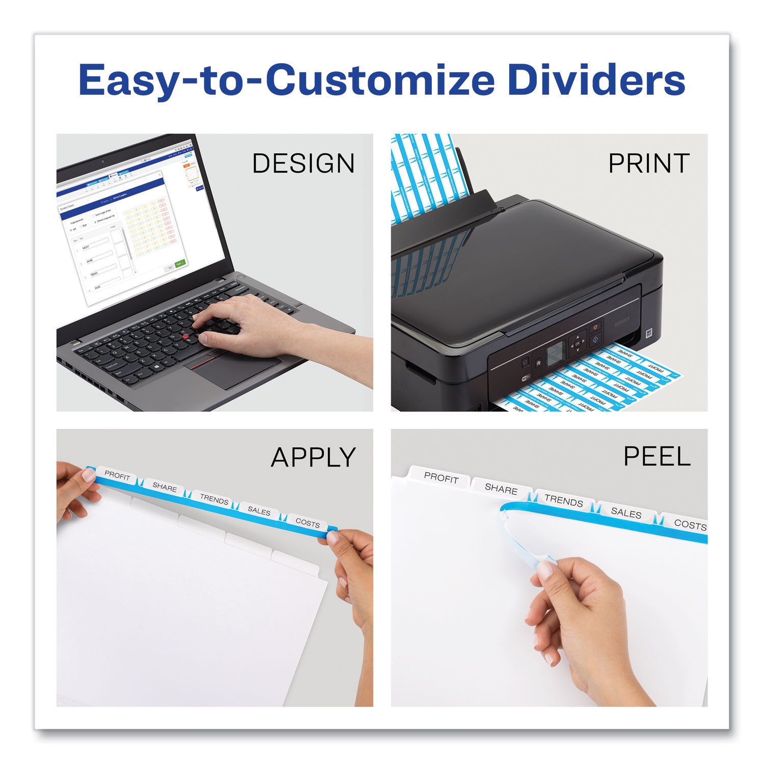 Avery® Print and Apply Index Maker Clear Label Dividers, Extra Wide Tab, 5-Tab, White Tabs, 11.25 x 9.25, White, 5 Sets