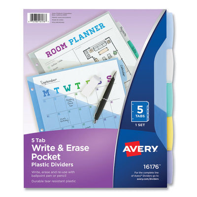 Write and Erase Durable Plastic Dividers with Slash Pocket, 3-Hold Punched, 5-Tab, 11.13 x 9.25, Assorted, 1 Set Flipcost Flipcost