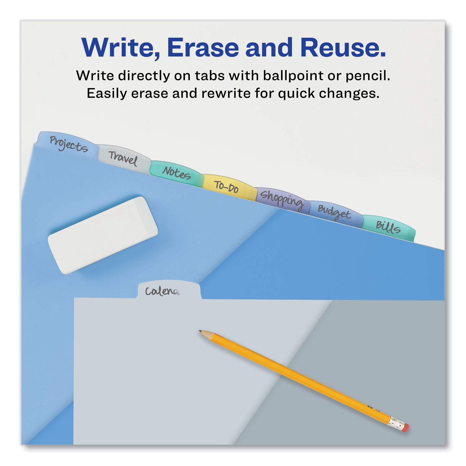 Avery® Write and Erase Durable Plastic Dividers with Slash Pocket, 3-Hold Punched, 8-Tab, 11.13 x 9.25, Assorted, 1 Set