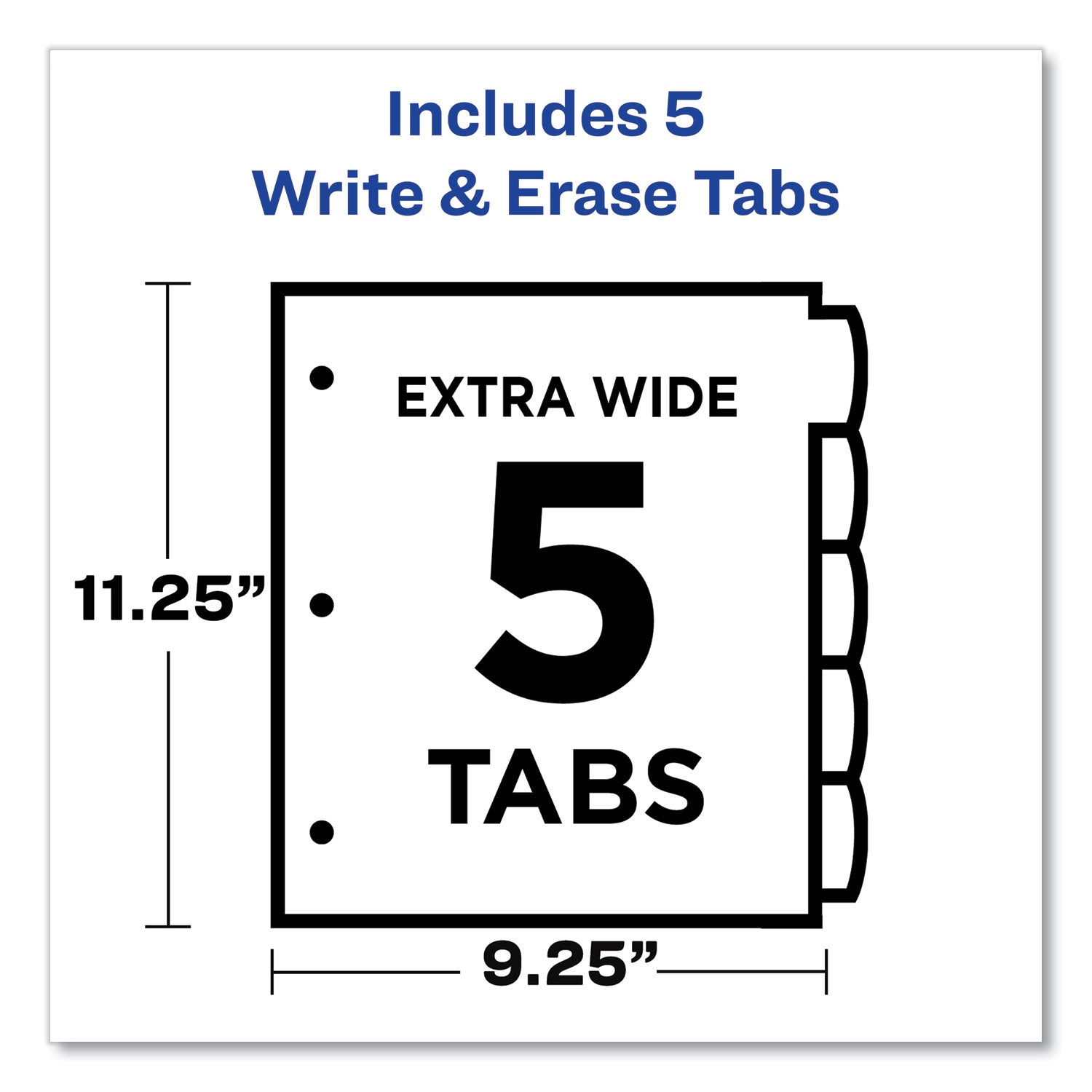 Avery® Write and Erase Durable Plastic Dividers with Straight Pocket, 5-Tab, 11.13 x 9.25, White, 1 Set