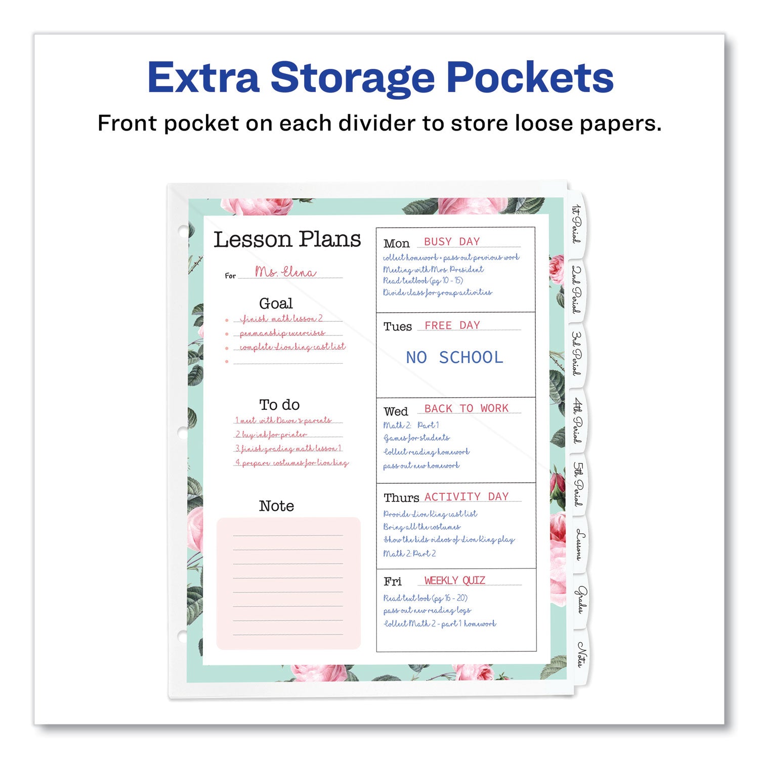 Avery® Write and Erase Durable Plastic Dividers with Straight Pocket, 8-Tab, 11.13 x 9.25, White, 1 Set