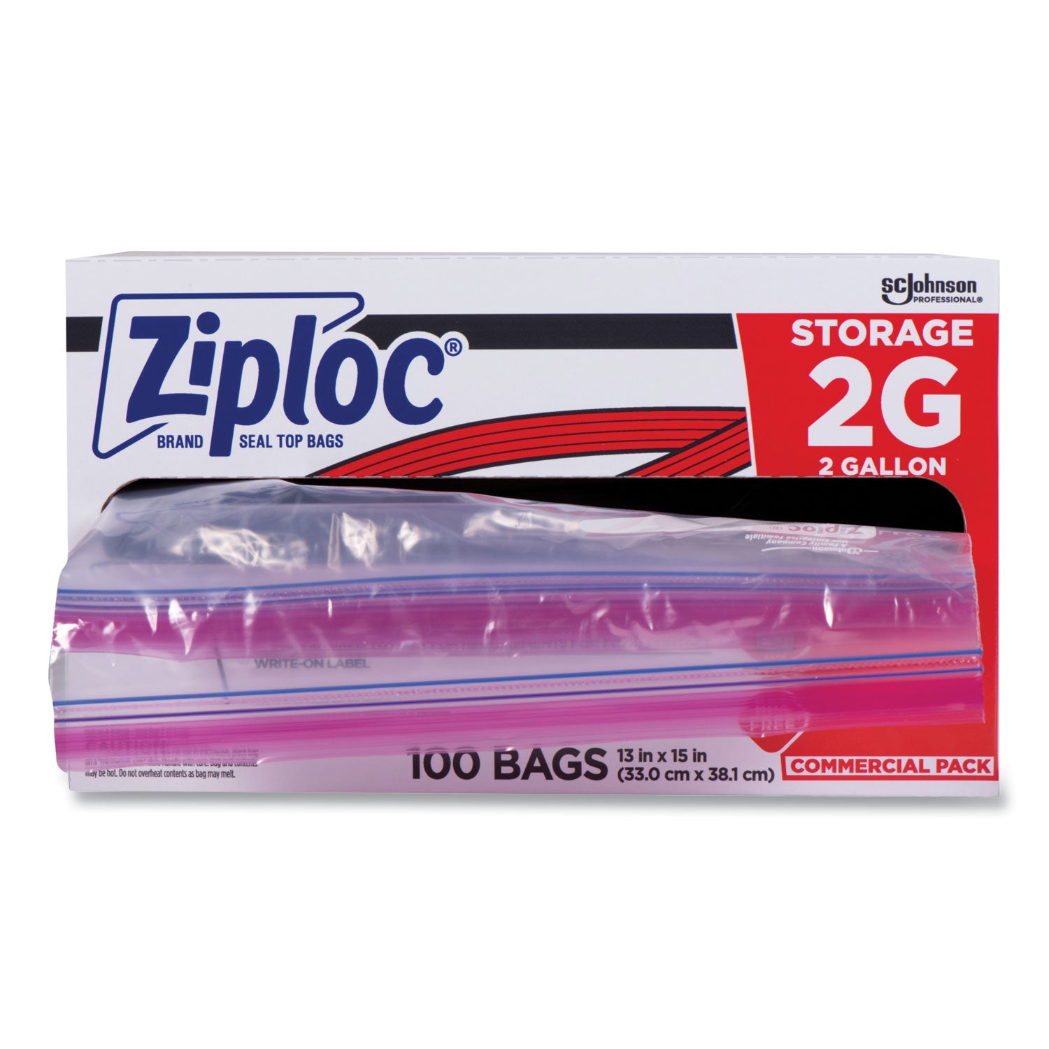 Ziploc® Double Zipper Storage Bags, 2 Gallon, 15" x 13", Clear, 100/Carton