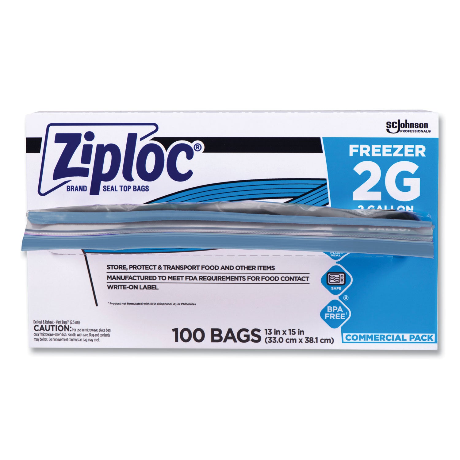 Ziploc® Zipper Freezer Bags, 2 gal, 13" x 15.5", Clear, 100/Carton