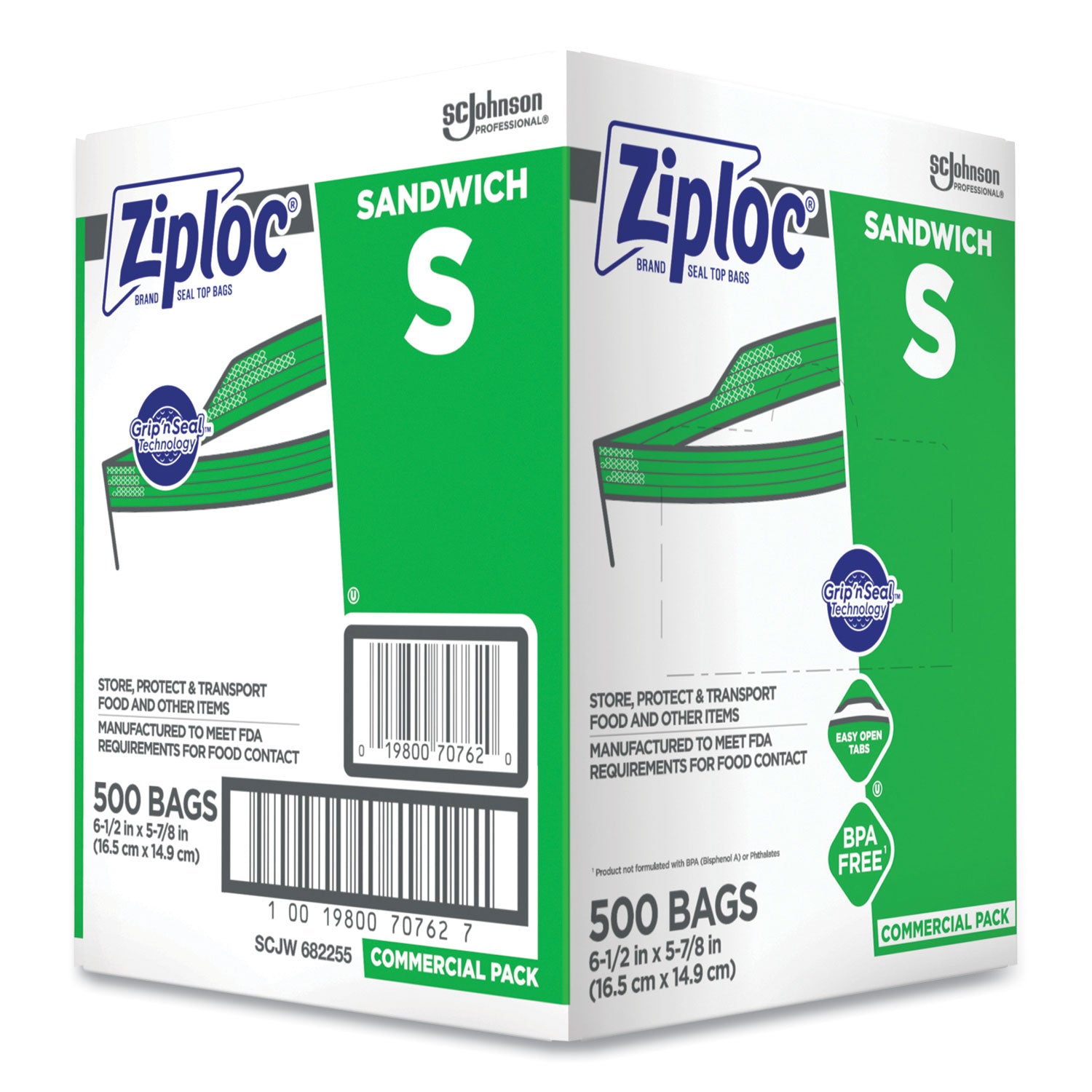 Ziploc® Resealable Sandwich Bags, 6.5" x 6", Clear, 500/Box