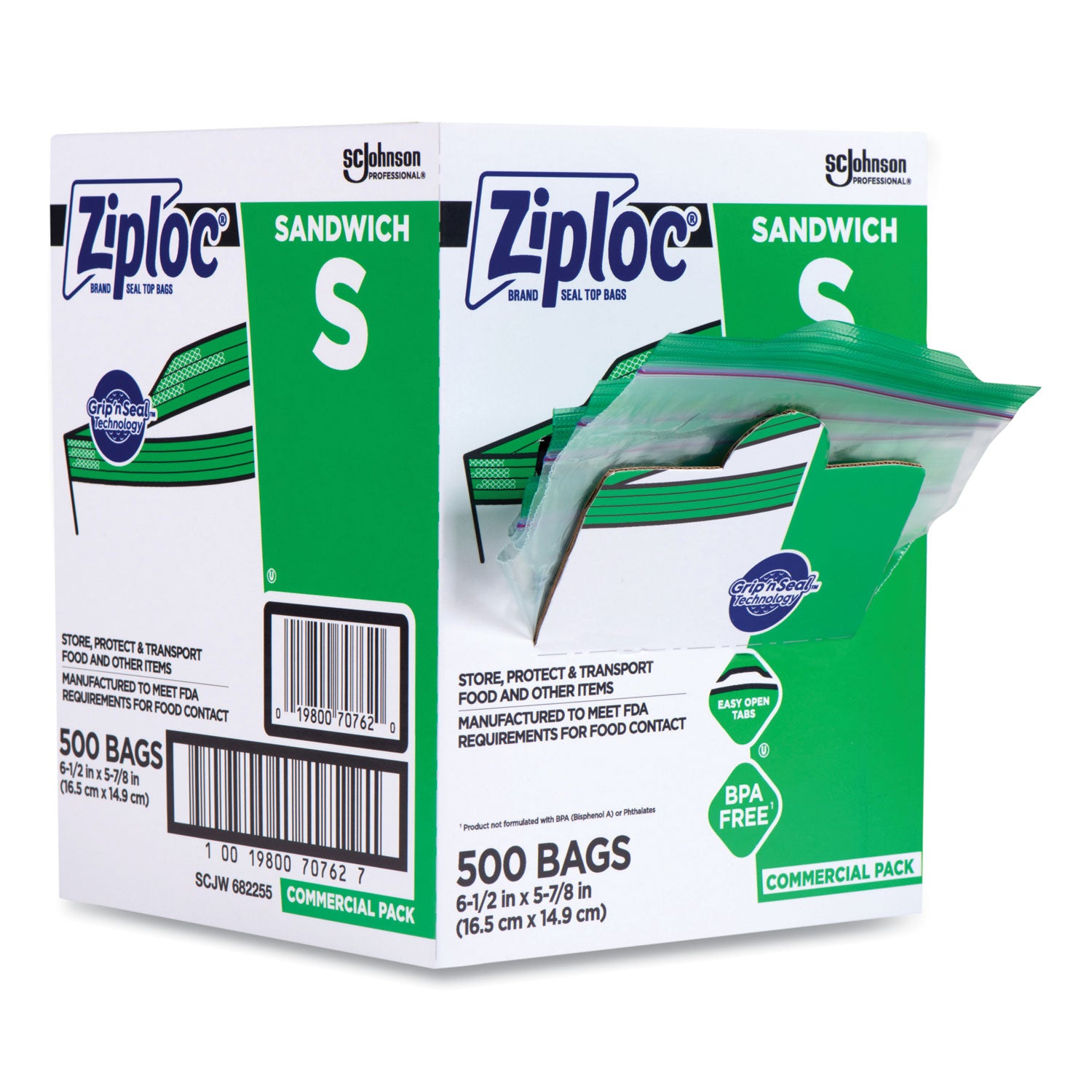 Ziploc® Resealable Sandwich Bags, 6.5" x 6", Clear, 500/Box