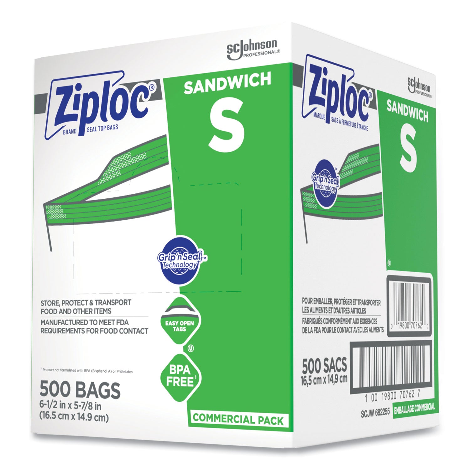 Ziploc® Resealable Sandwich Bags, 6.5" x 6", Clear, 500/Box