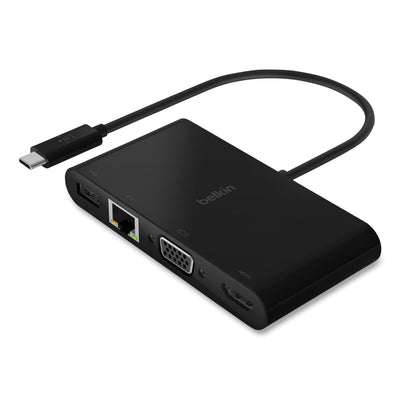 USB-C Multimedia + Charge Adapter, 4K HDMI/USB-A/USB-C/VGA, 4.9 ft, Black Flipcost Flipcost