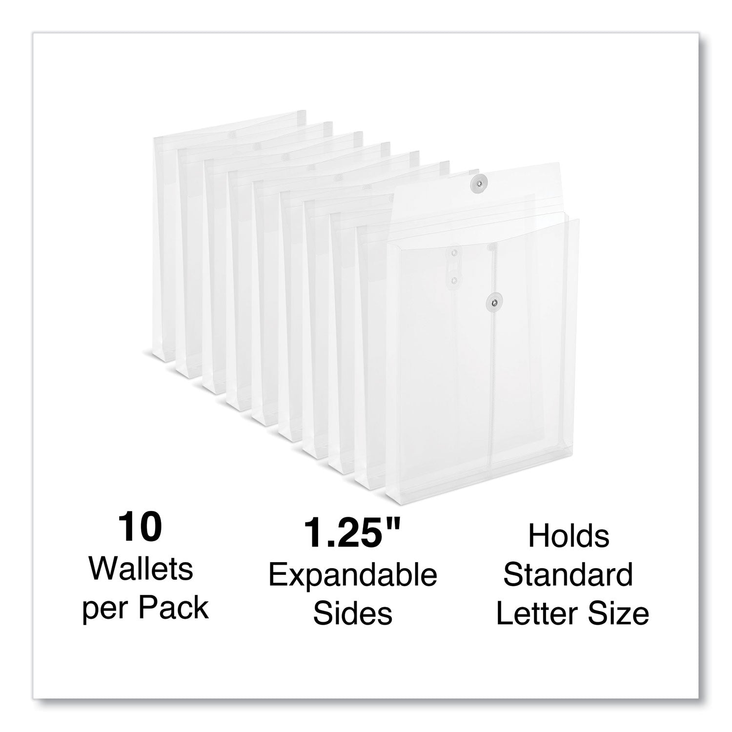 Universal® Top Opening Poly Envelopes, 1.25" Expansion, Letter Size, Clear, 10/Pack