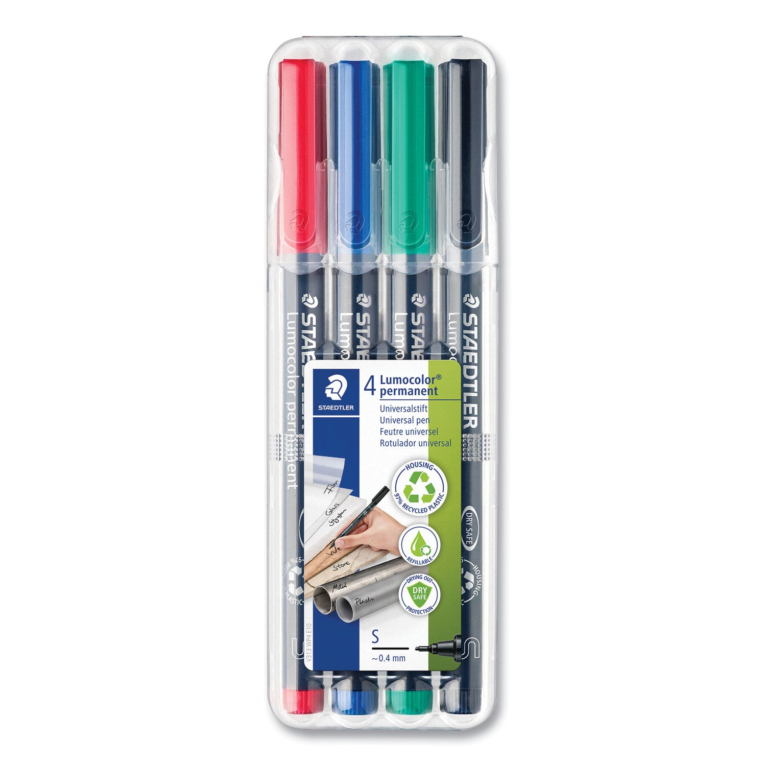 Lumocolor Permanent Marker Pen, Porous Point, Extra-Fine, 0.4 mm, Assorted Ink Colors/Barrel, 4/Pack