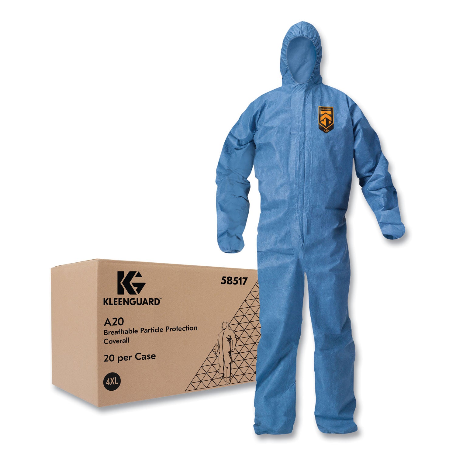 A20 Breathable Particle Protection Coveralls, Zip Front, Hood, Elastic Back, Wrists, Ankles, 4X-Large, Blue, 20/Carton