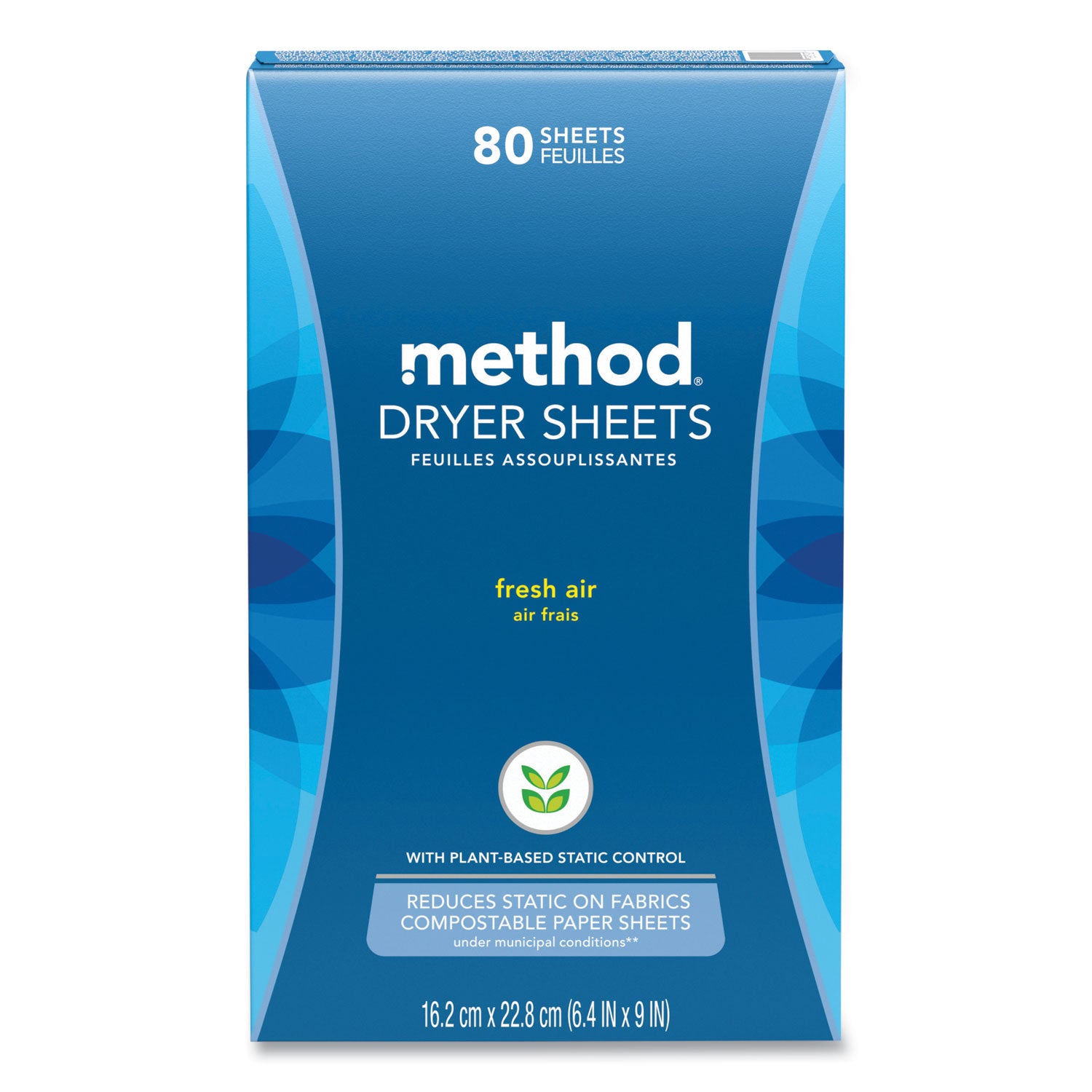 Method® Dryer Sheets, Fresh Air, 80/Box, 6 Boxes/Carton