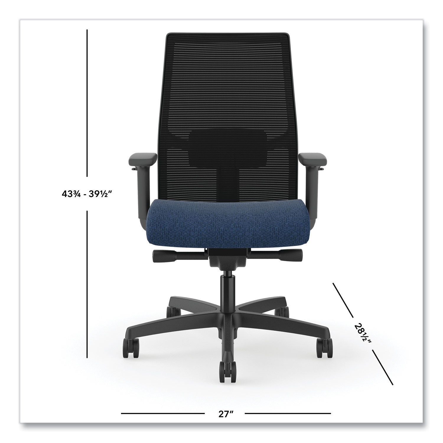 HON® Ignition 2.0 4-Way Stretch Mid-Black Mesh Task Chair, Supports Up to 300 lb, 17" to 21" Seat Height, Navy/Black