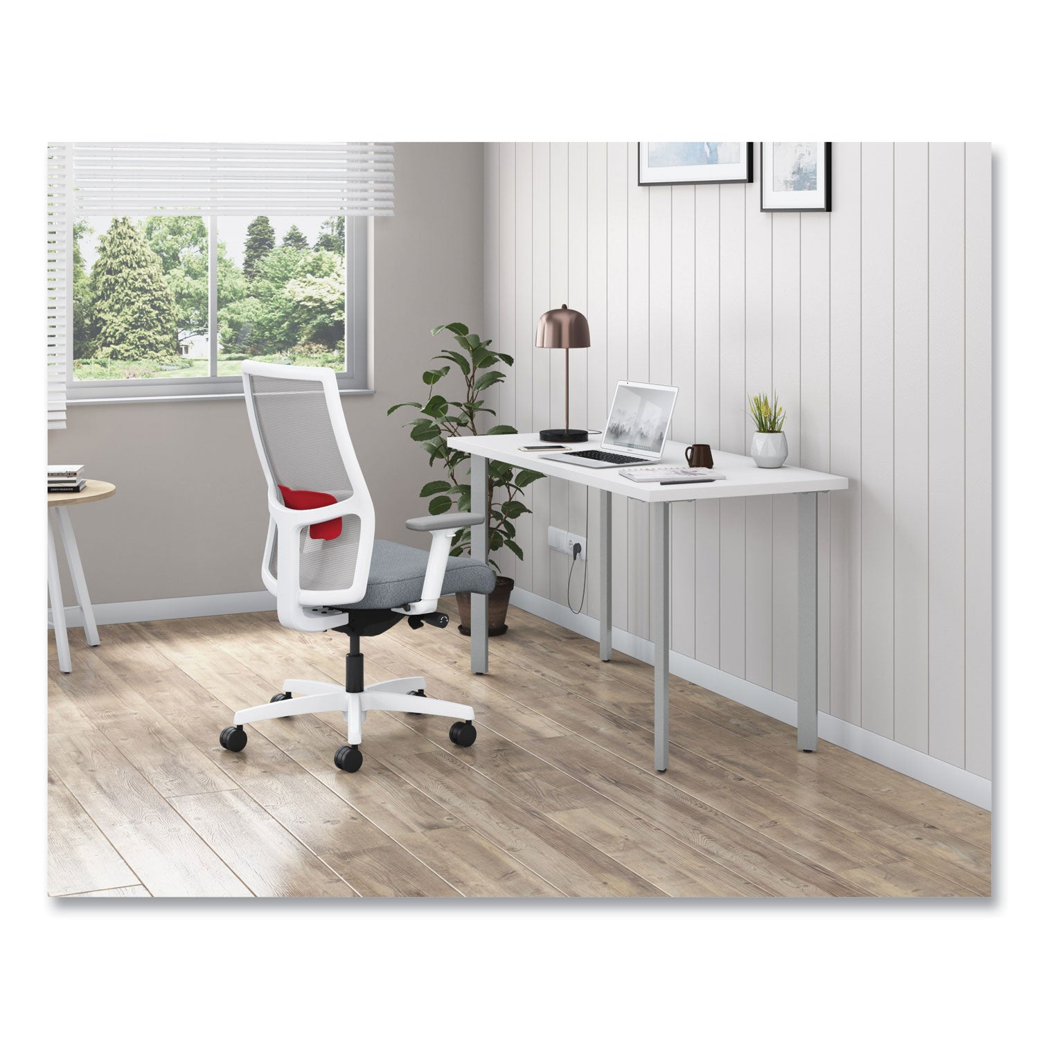 HON® Ignition 2.0 4-Way Stretch Mid-Back Mesh Task Chair, Supports 300 lb, 17" to 20" Seat Height, Basalt/Fog/White