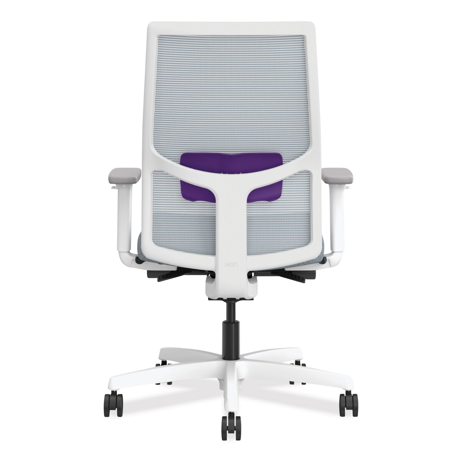 HON® Ignition 2.0 4-Way Stretch Mid-Back Task Chair, Supports 300 lb, 17" to 21" Seat Height, Basalt Seat, Fog Back, White Base