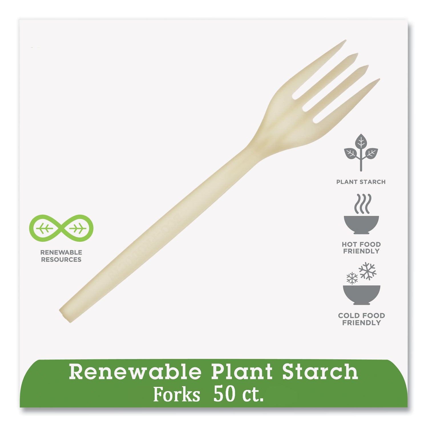 EcoSense Renewable Plant Starch Cutlery, Fork, 7", 50/Pack WNA Flipcost