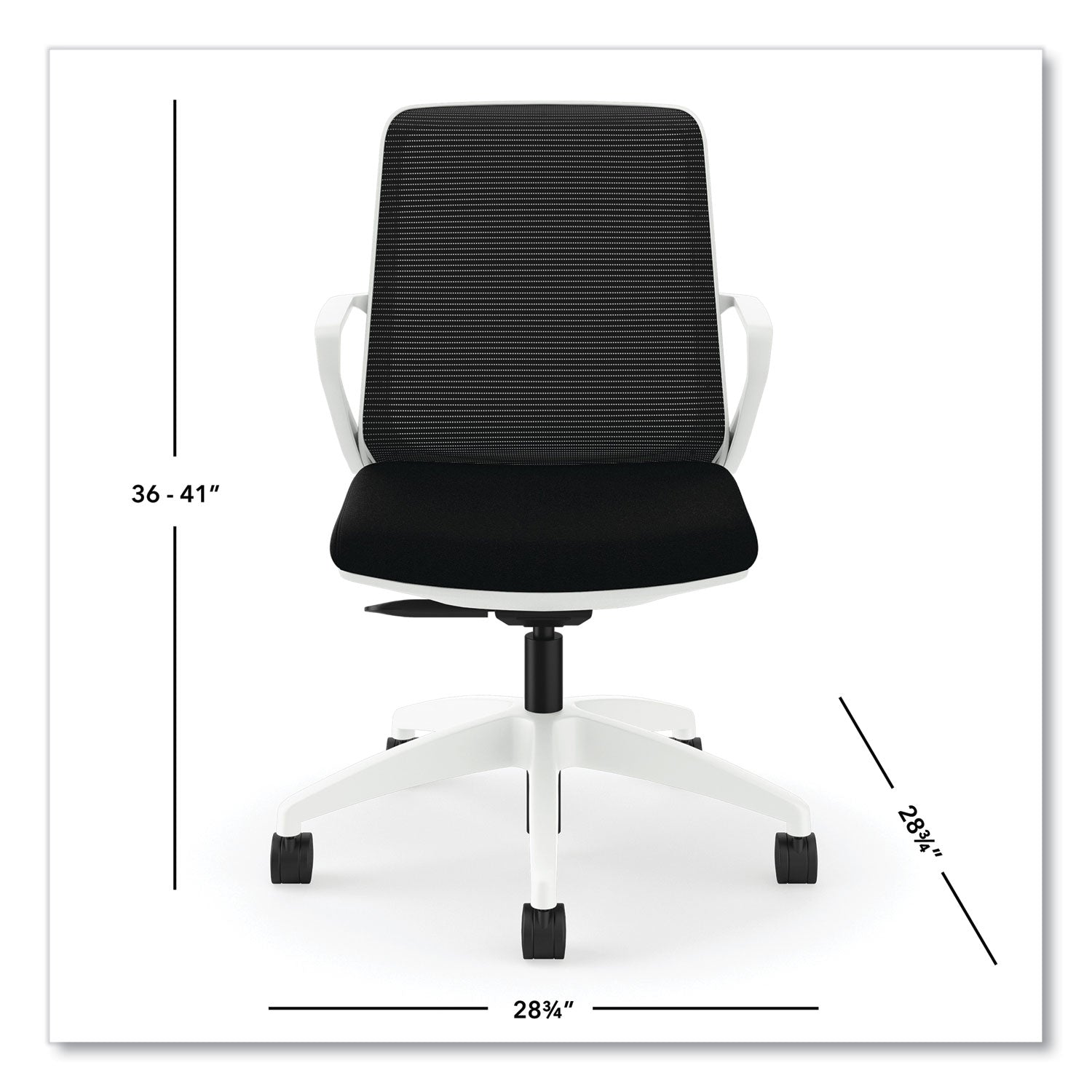 HON® Cliq Office Chair, Supports Up to 300 lb, 17" to 22" Seat Height, Black Seat, Black Back, White Base