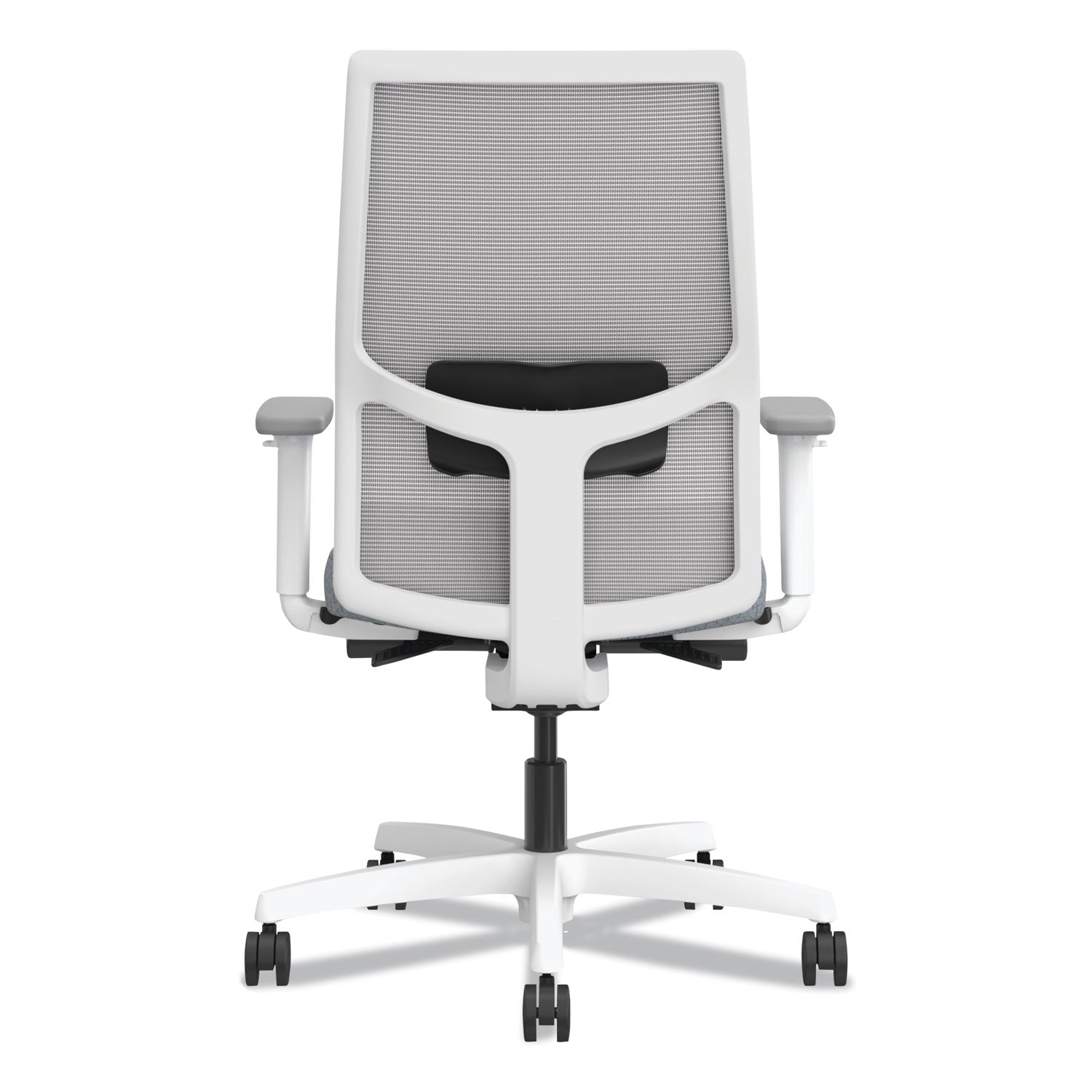 HON® Ignition 2.0 4-Way Stretch Mid-Back Mesh Task Chair, Black Adjustable Lumbar Support, Basalt Seat, Fog Back, White Base