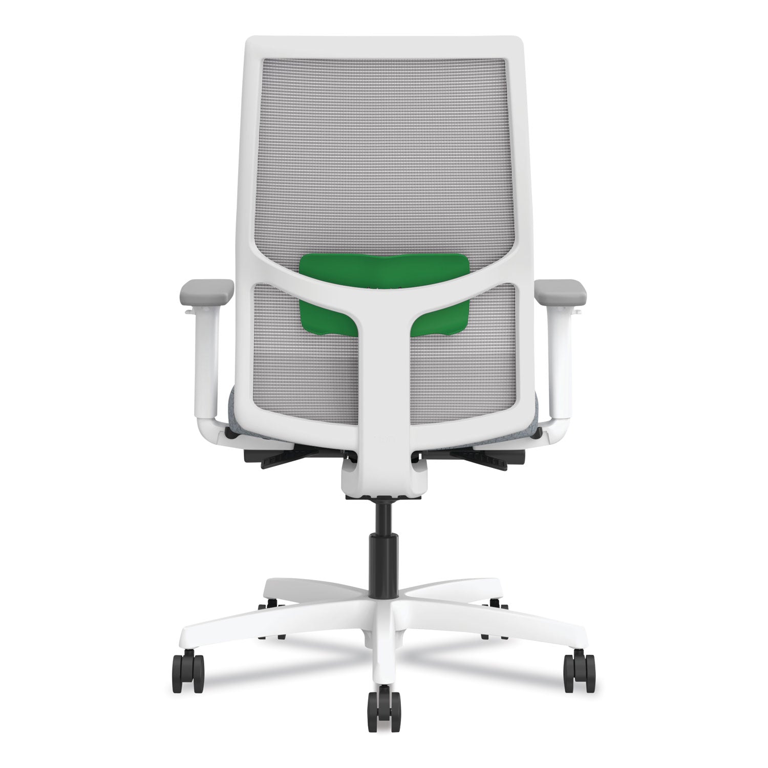 HON® Ignition 2.0 4-Way Stretch Mid-Back Mesh Task Chair, Green Adjustable Lumbar Support, Basalt Seat, Fog Back, White Base