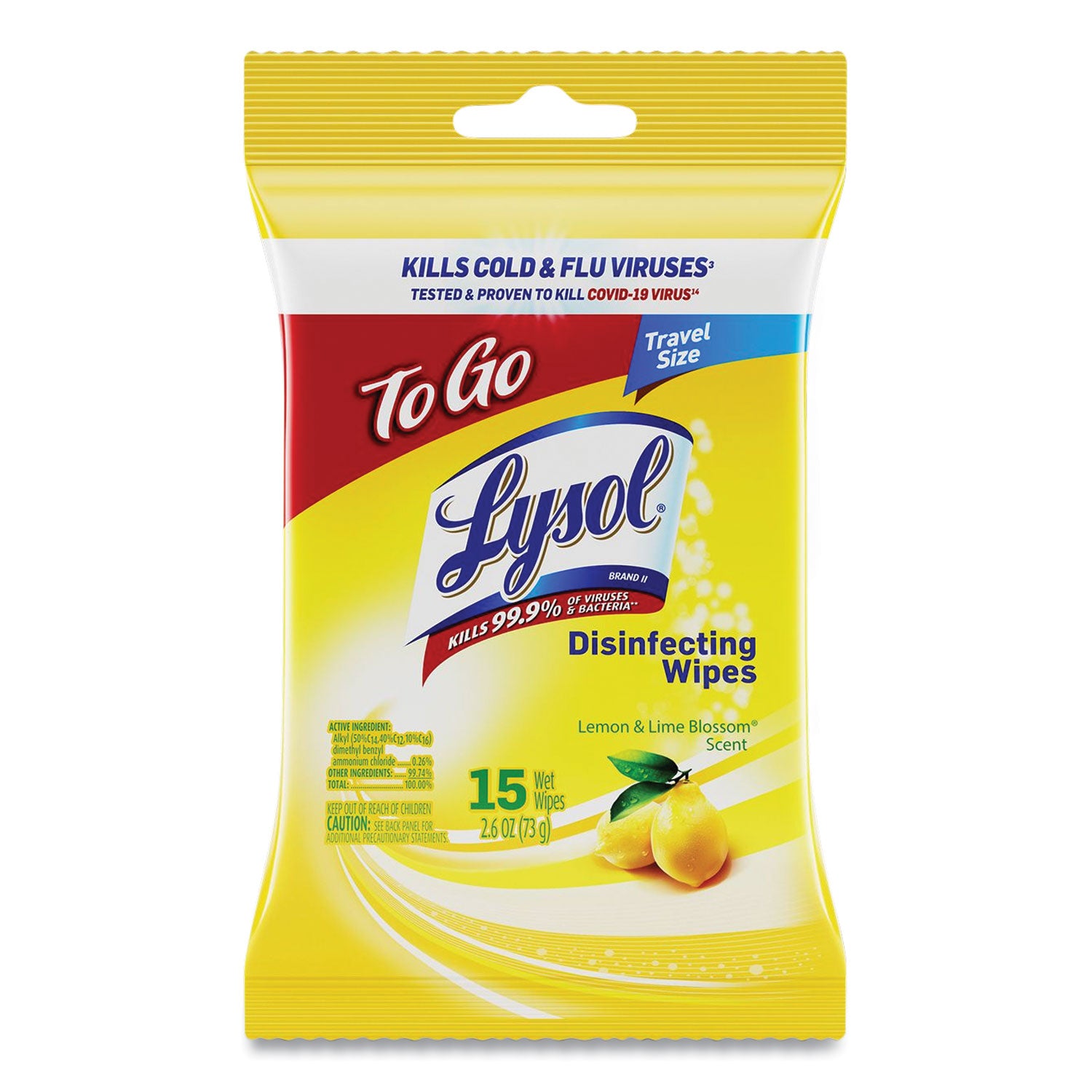 LYSOL® Brand Disinfecting Wipes Flatpacks, 1-Ply, 6.69 x 7.87, Lemon and Lime Blossom, White, 15 Wipes/Flat Pack, 24 Flat Packs/Carton