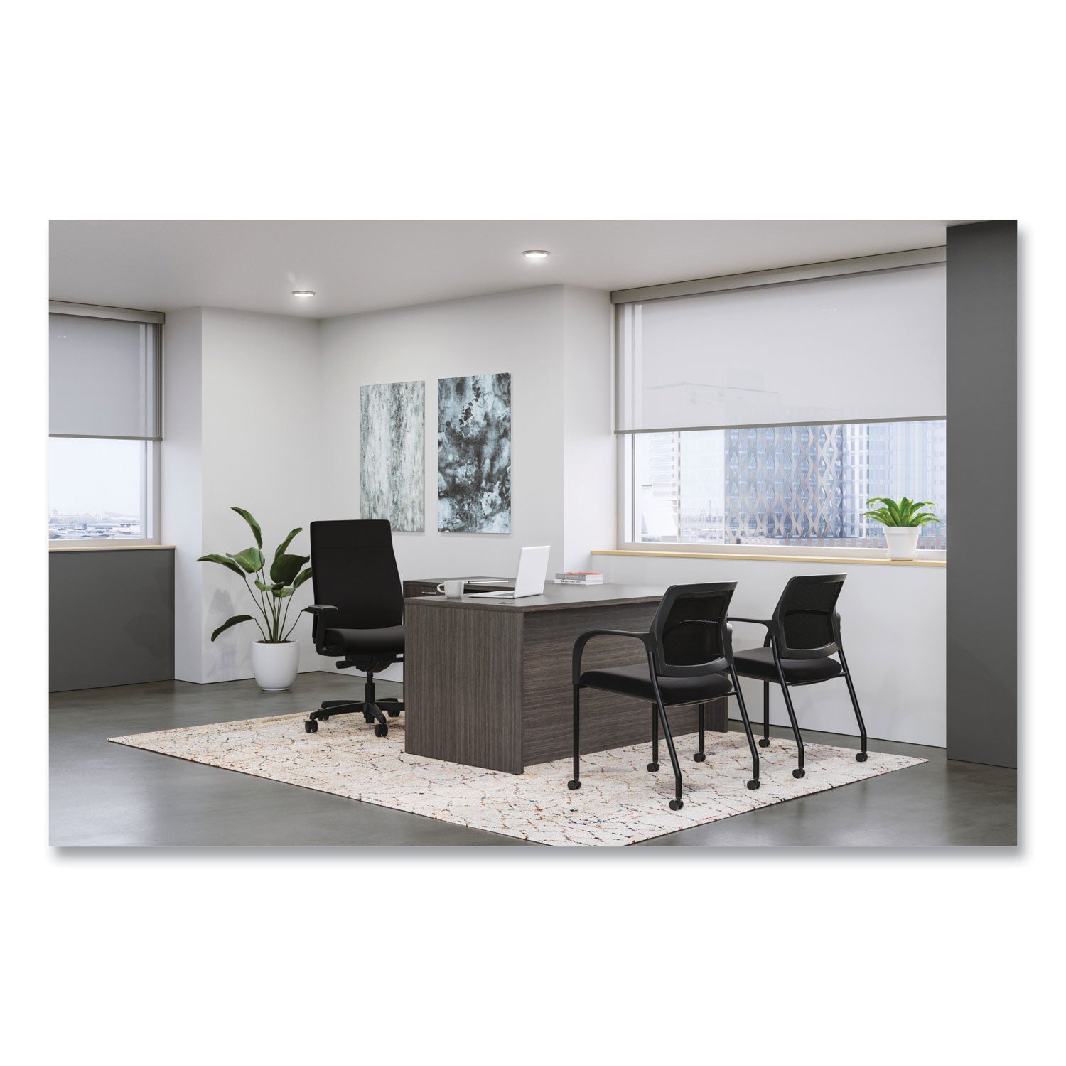 HON® Ignition 2.0 Upholstered Mid-Back Task Chair, 17" to 21.5" Seat Height, Black Fabric Seat/Back