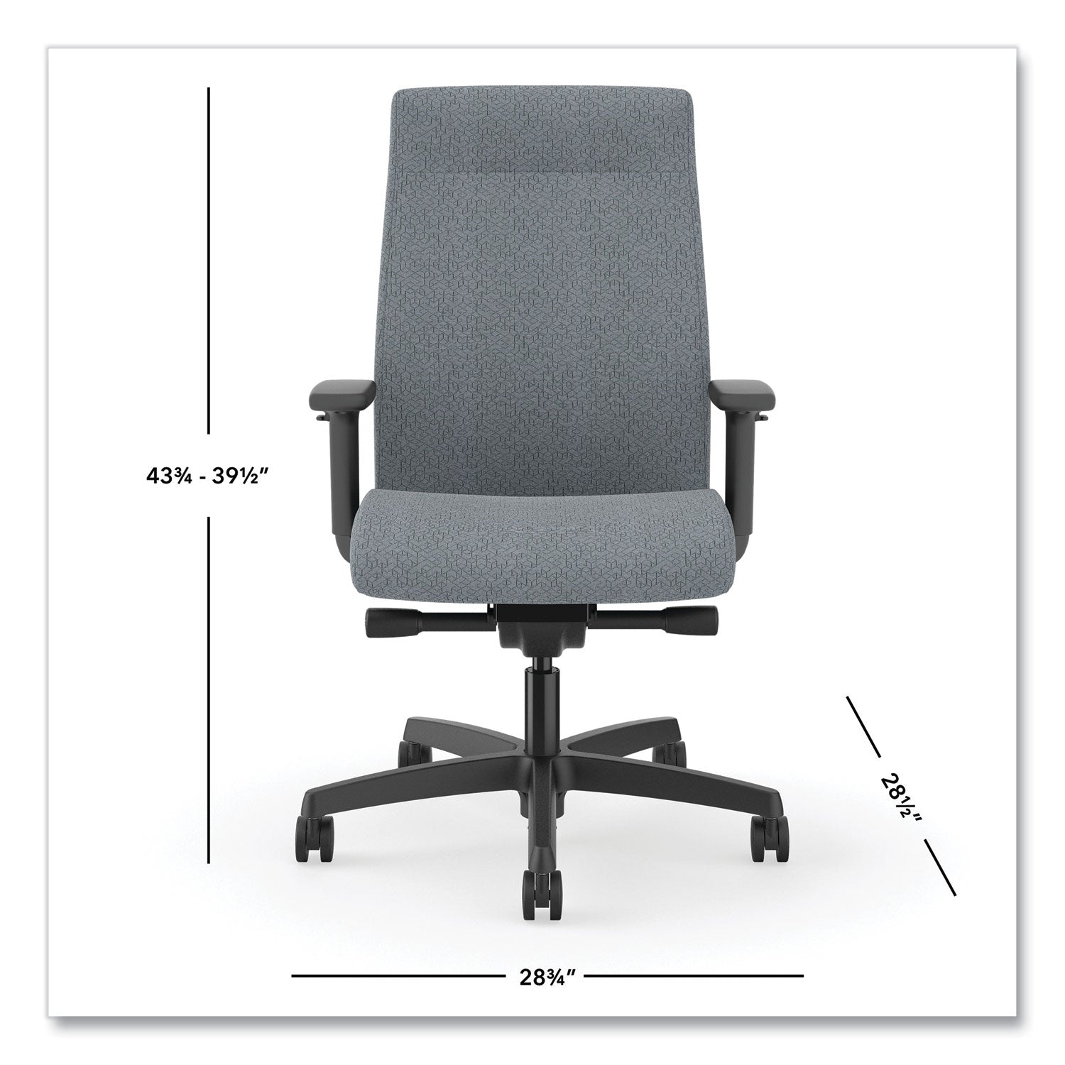 HON® Ignition 2.0 Upholstered Mid-Back Task Chair, 17" to 21.25" Seat Height, Basalt Fabric Seat/Back