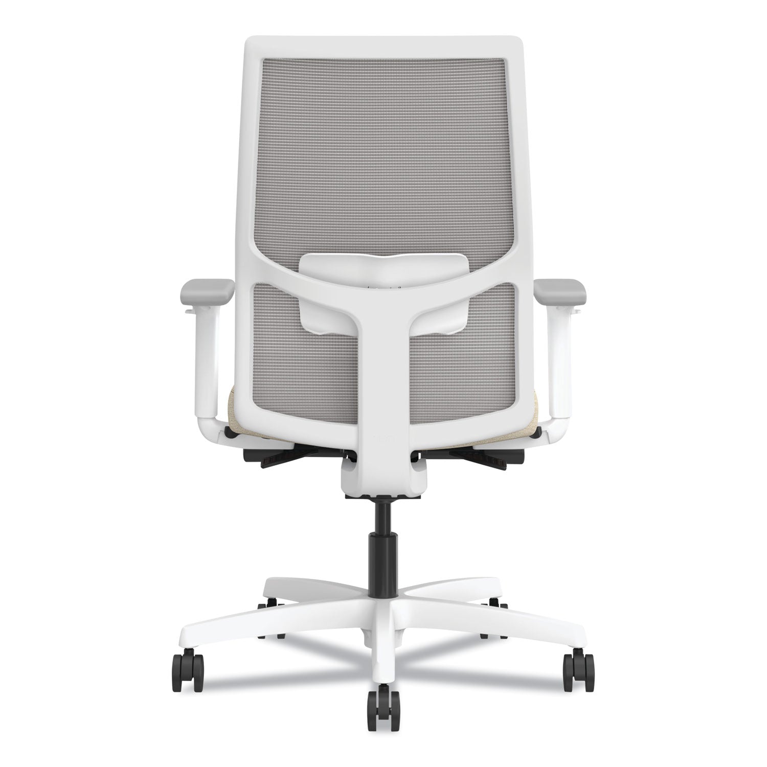 HON® Ignition 2.0 4-Way Stretch Mid-Back Task Chair, White Adjustable Lumbar Support, Biscotti Seat, Fog Back, White Base