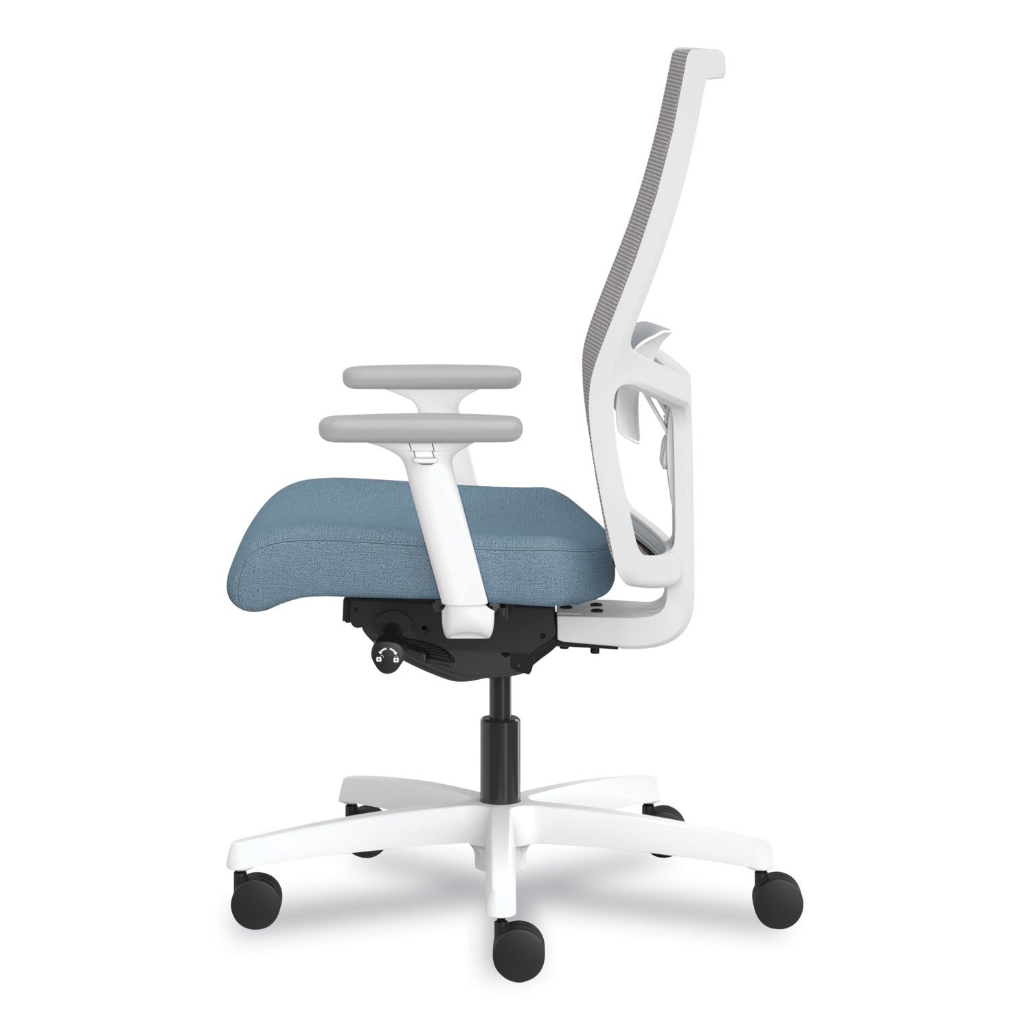 HON® Ignition 2.0 4-Way Stretch Mid-Back Mesh Task Chair, White Lumbar Support, Carolina Seat, Fog Back, White Base