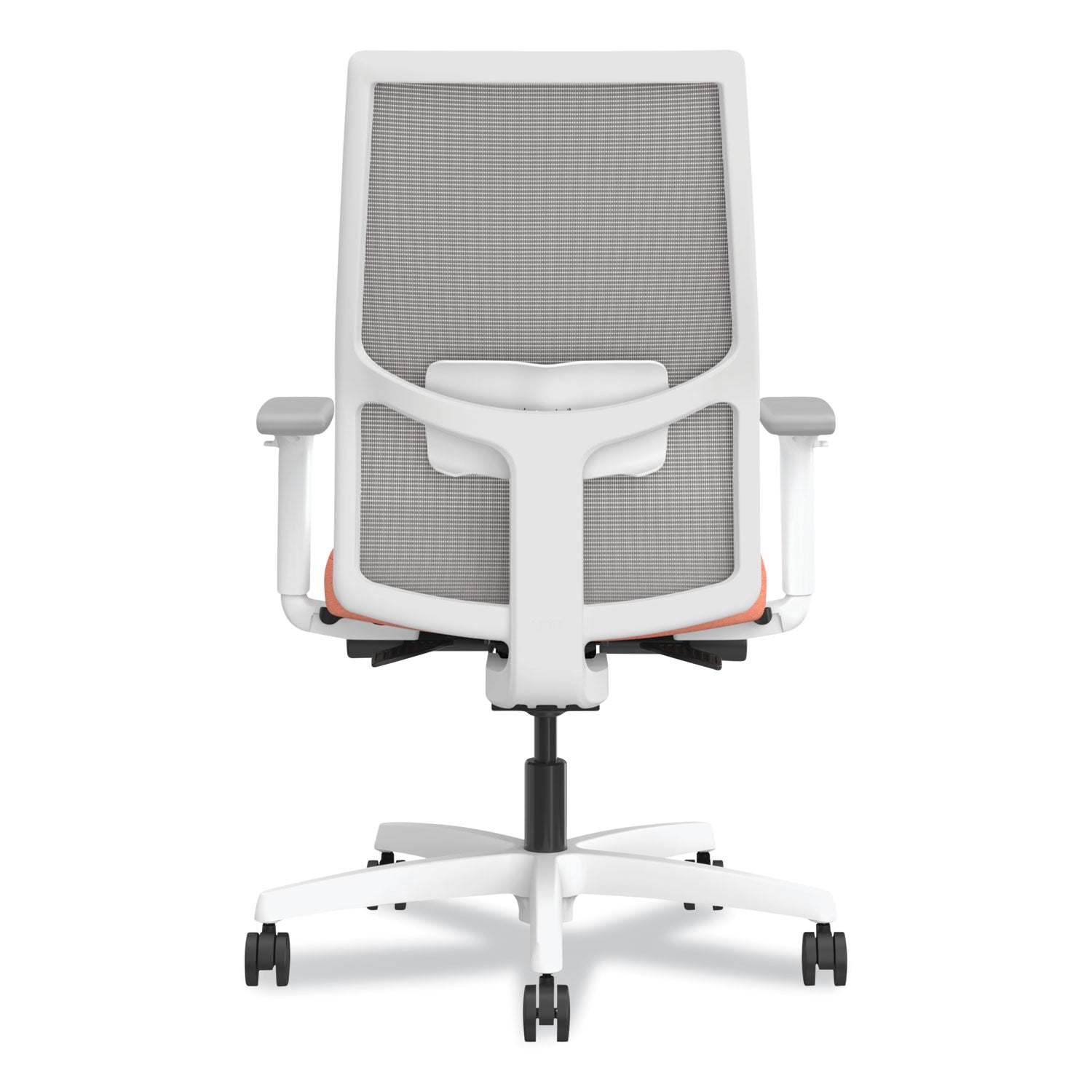 HON® Ignition 2.0 4-Way Stretch Mid-Back Mesh Task Chair, White Lumbar Support, Passion Fruit Seat, Fog Back, White Base