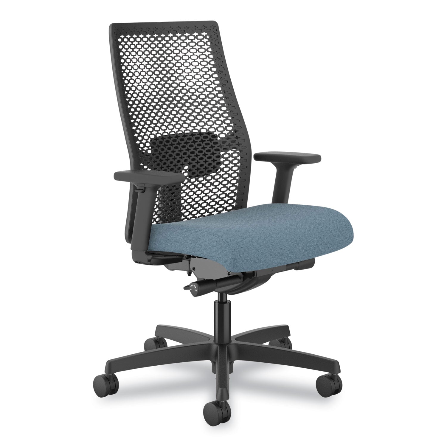 Ignition 2.0 Reactiv Mid-Back Task Chair, 17.25" to 21.75" Seat Height, Blue Fabric Seat, Black Back