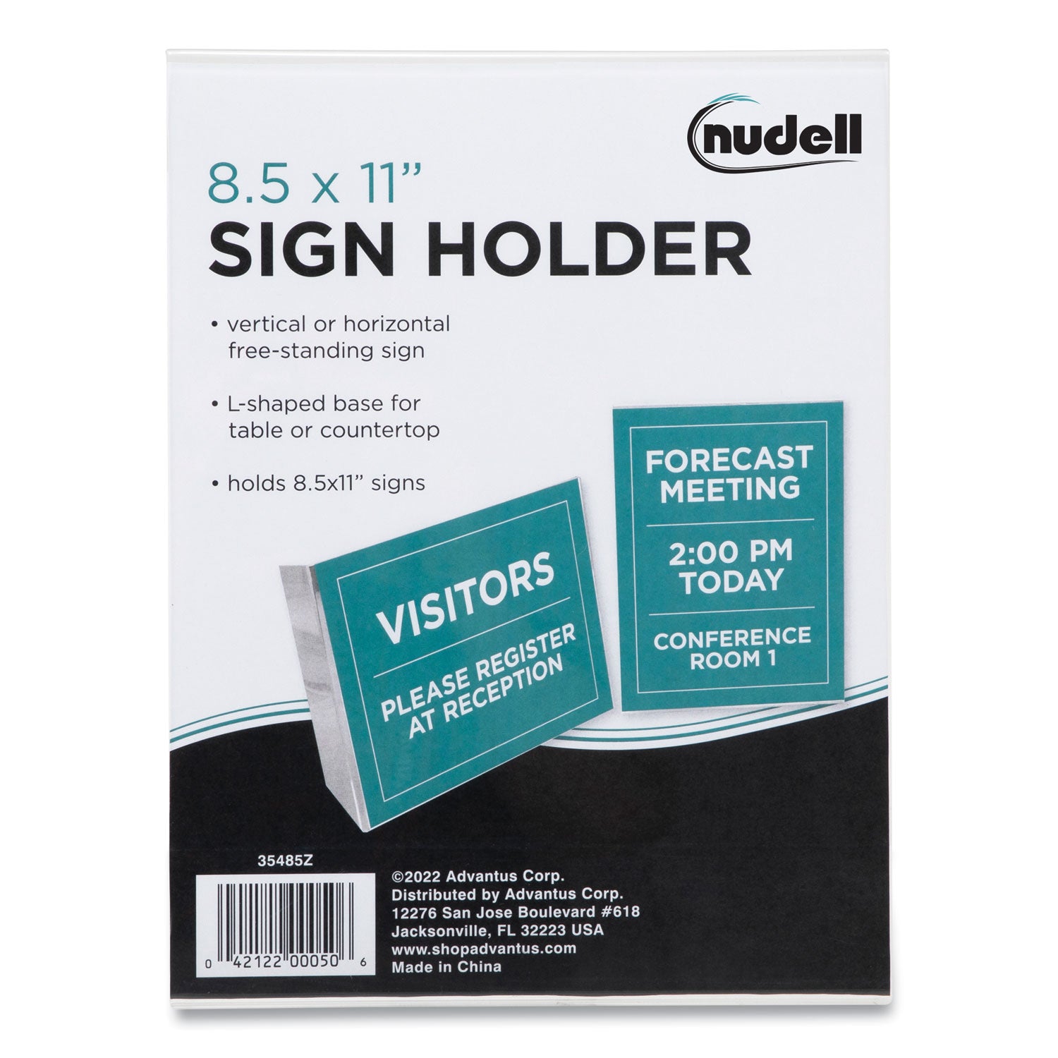 Clear Plastic Slanted L-Shaped Countertop Sign Holder, Side-Load, Horizontal/Vertical Orientation, 8.5 x 11 Insert