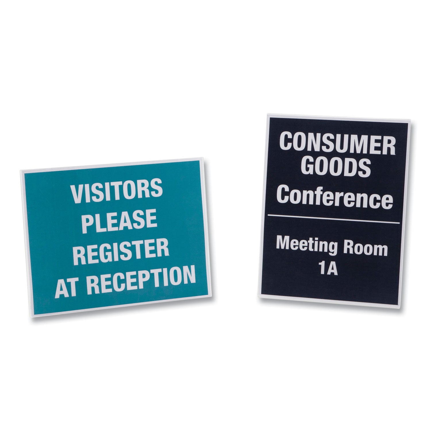 NuDell™ Clear Plastic Slanted L-Shaped Countertop Sign Holder, Side-Load, Horizontal/Vertical Orientation, 8.5 x 11 Insert