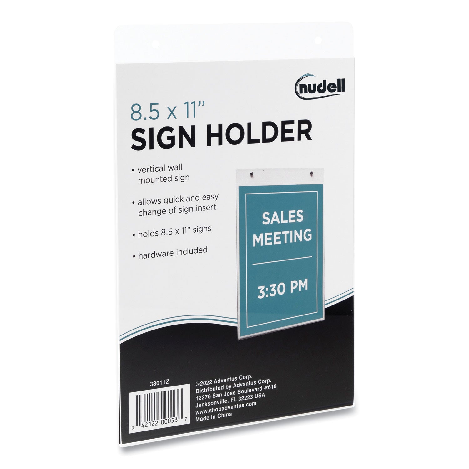 NuDell™ Clear Plastic Vertical-Orientation Wall Sign Holder with Mounting Screws, Quick-Change Insert System, 8.5 x 11 Insert