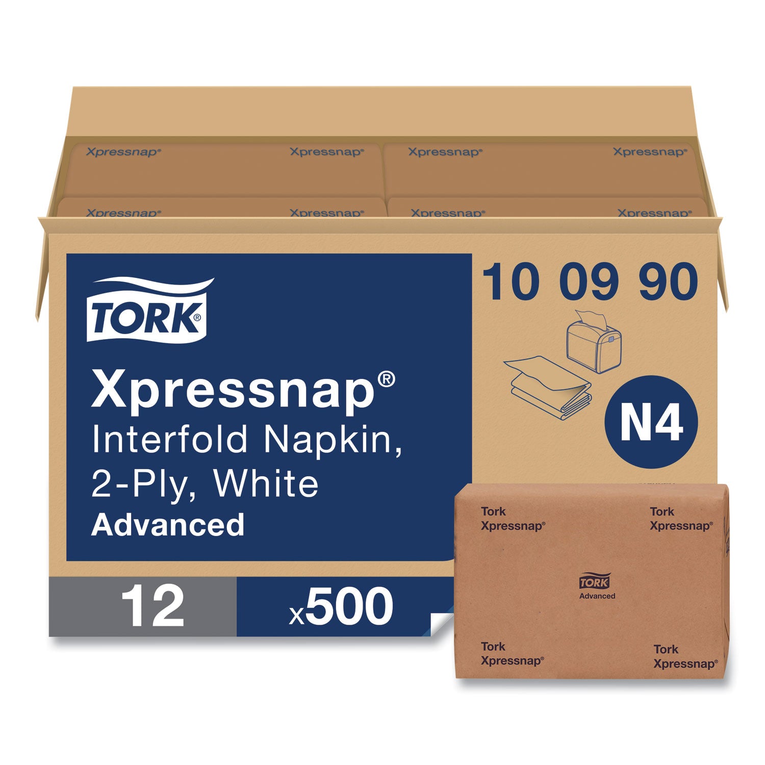 Tork® Xpressnap Interfold Dispenser Napkins, 2-Ply, 6.5 x 8.5, White, 500/Pack, 12 Packs/Carton