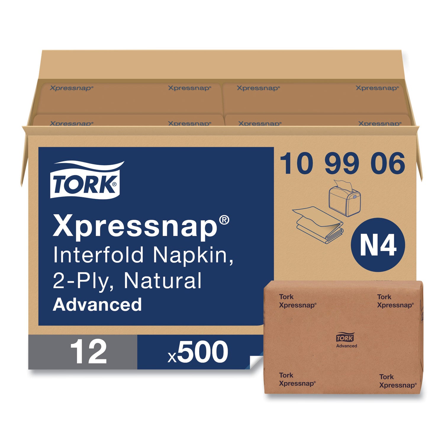 Tork® Xpressnap Interfold Dispenser Napkins, 2-Ply, 6.5 x 8.5, Natural, 500/Pack, 12 Packs/Carton