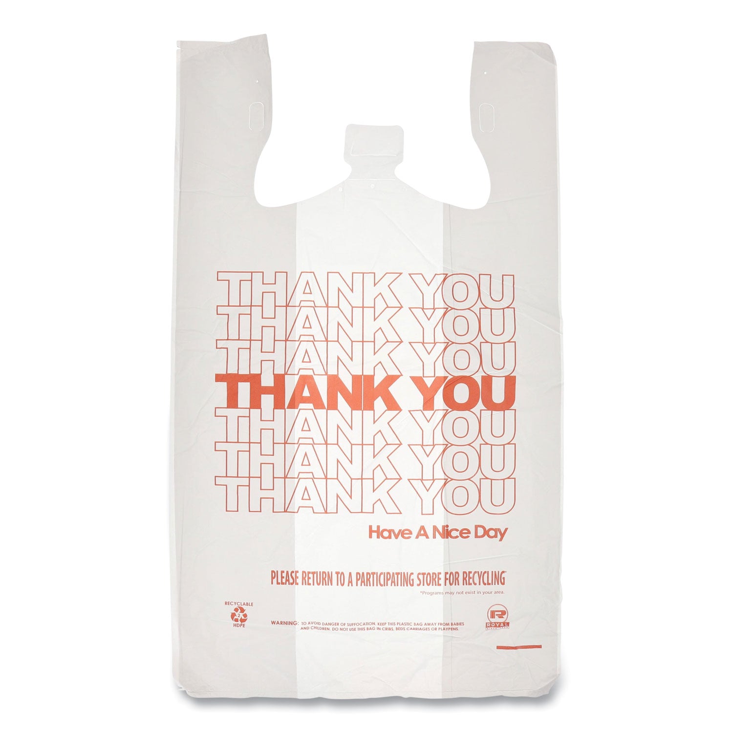 Thank You Bags, 13" x 23" x 23", Red/White, 1,000/Carton