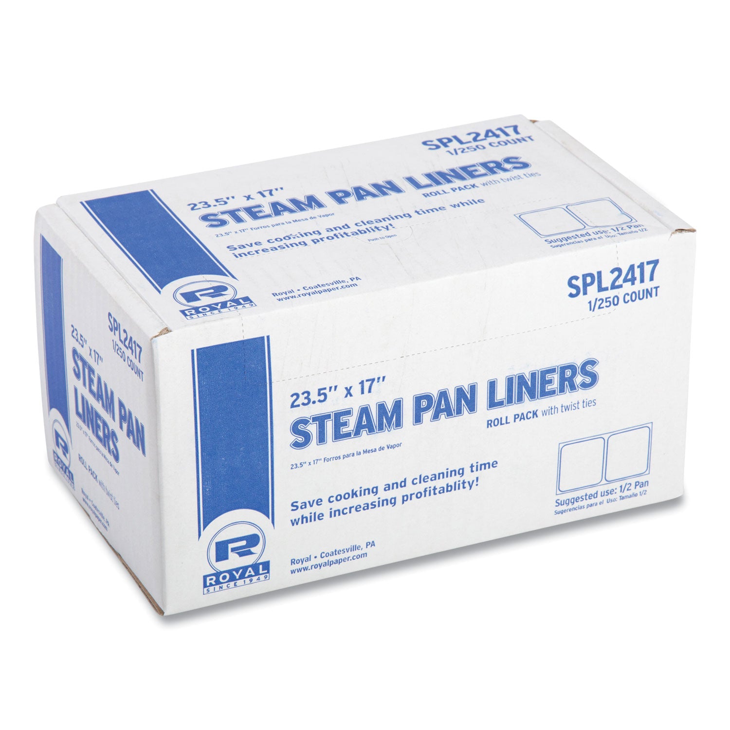 Steam Pan Liners for 1/2-Size Pans, Includes Twist-Ties, 17" x 23.5", Clear, 250/Carton