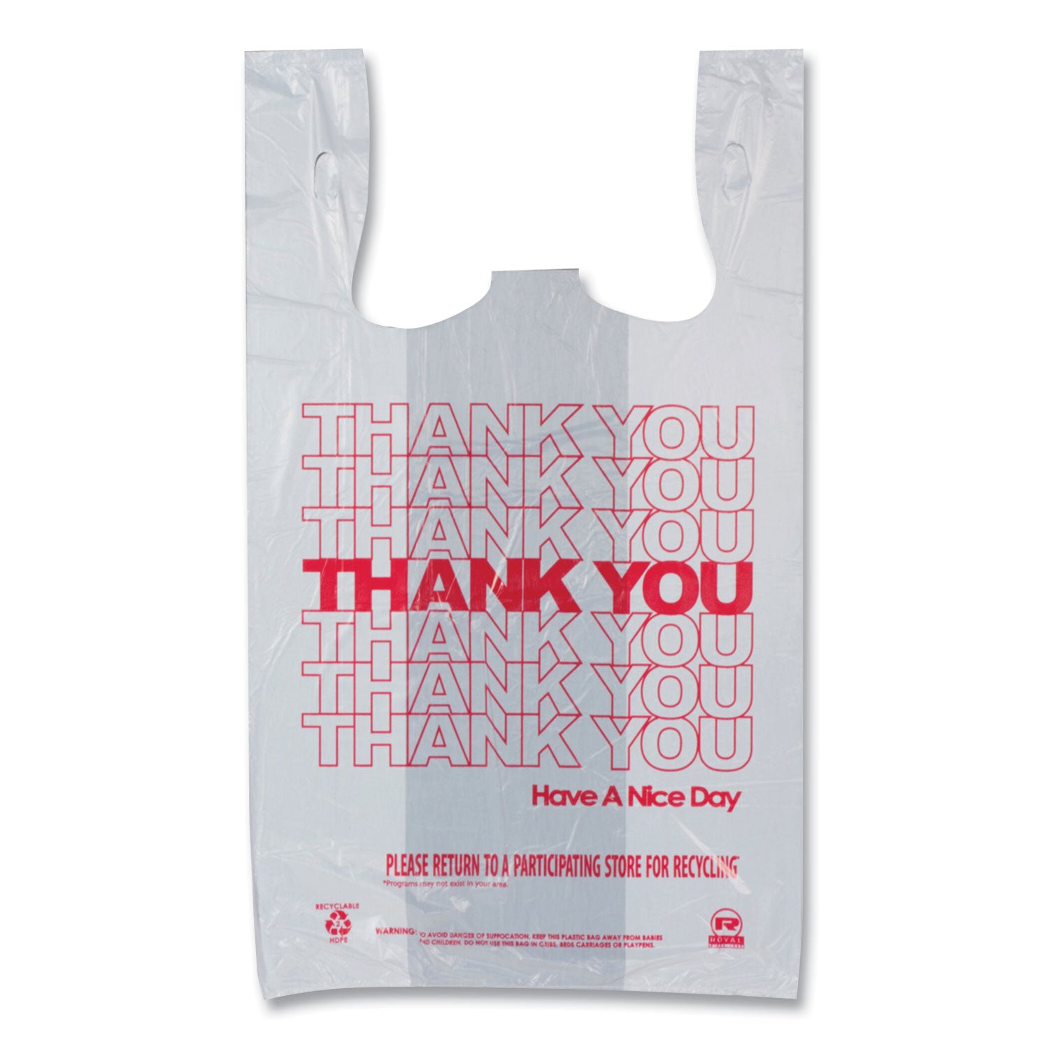 AmerCareRoyal® Thank You Bags, 11.5" x 20" x 20", Red/White, 775/Carton