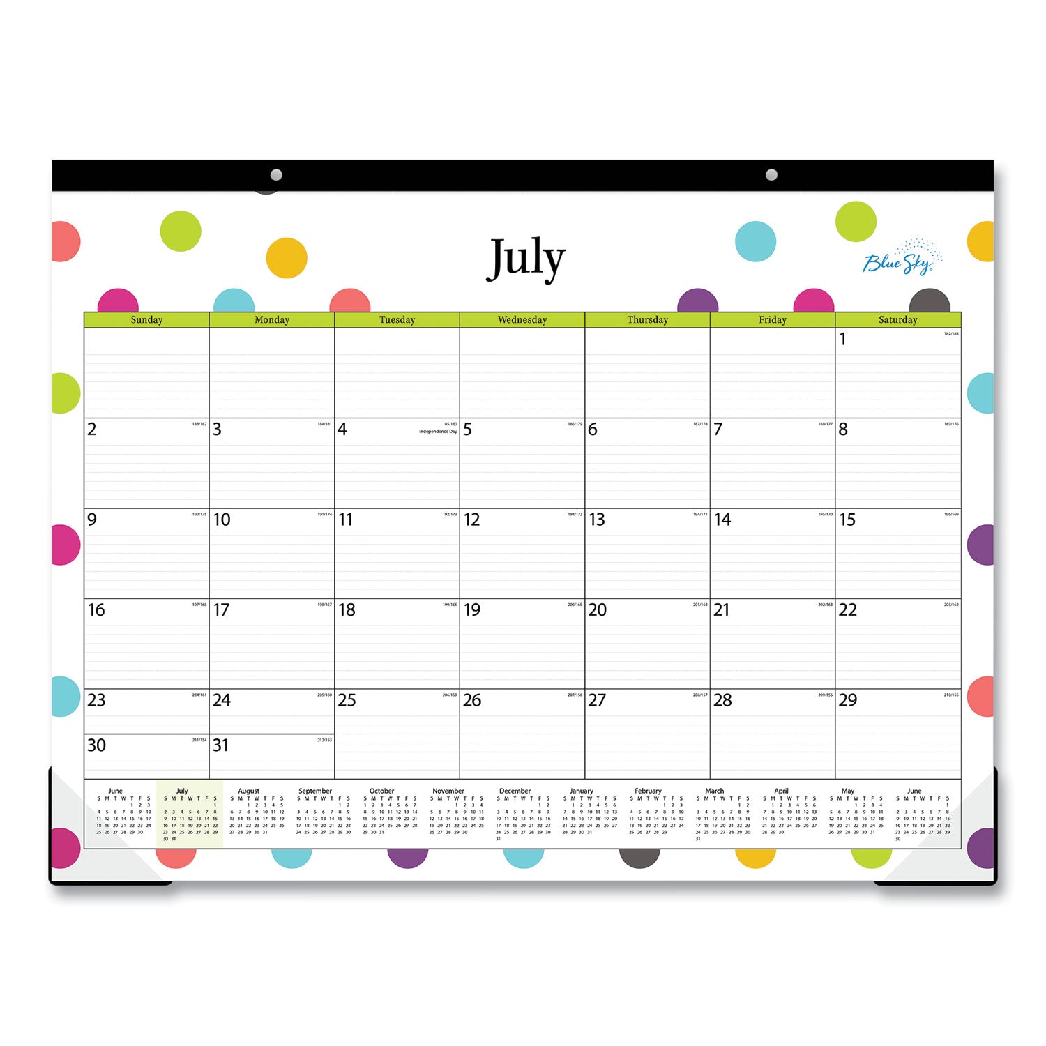 Teacher Dots Academic Desk Pad, 22 x 17, Black Binding, Clear Corners, 12-Month (July to June): 2024 to 2025