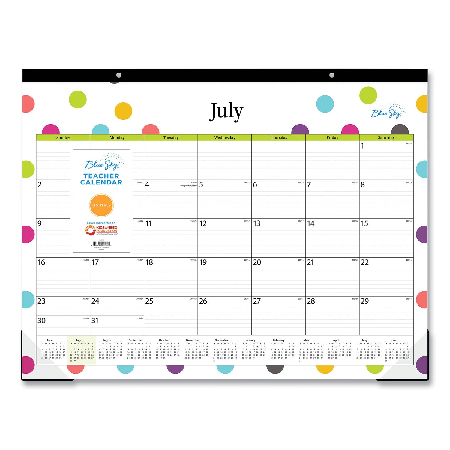 Teacher Dots Academic Desk Pad, 22 x 17, Black Binding, Clear Corners, 12-Month (July to June): 2024 to 2025