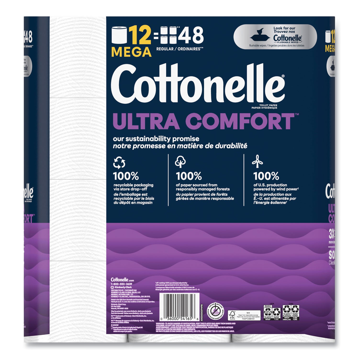 Cottonelle® Ultra ComfortCare Toilet Paper, Soft Tissue, Mega Rolls, Septic Safe, 2-Ply, White, 284/Roll, 12 Rolls/Pack, 48 Rolls/Carton